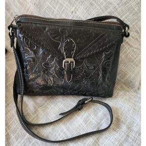 Vintage Patricia Nash, Dark Brown almost Black, Crossbody Leather purse